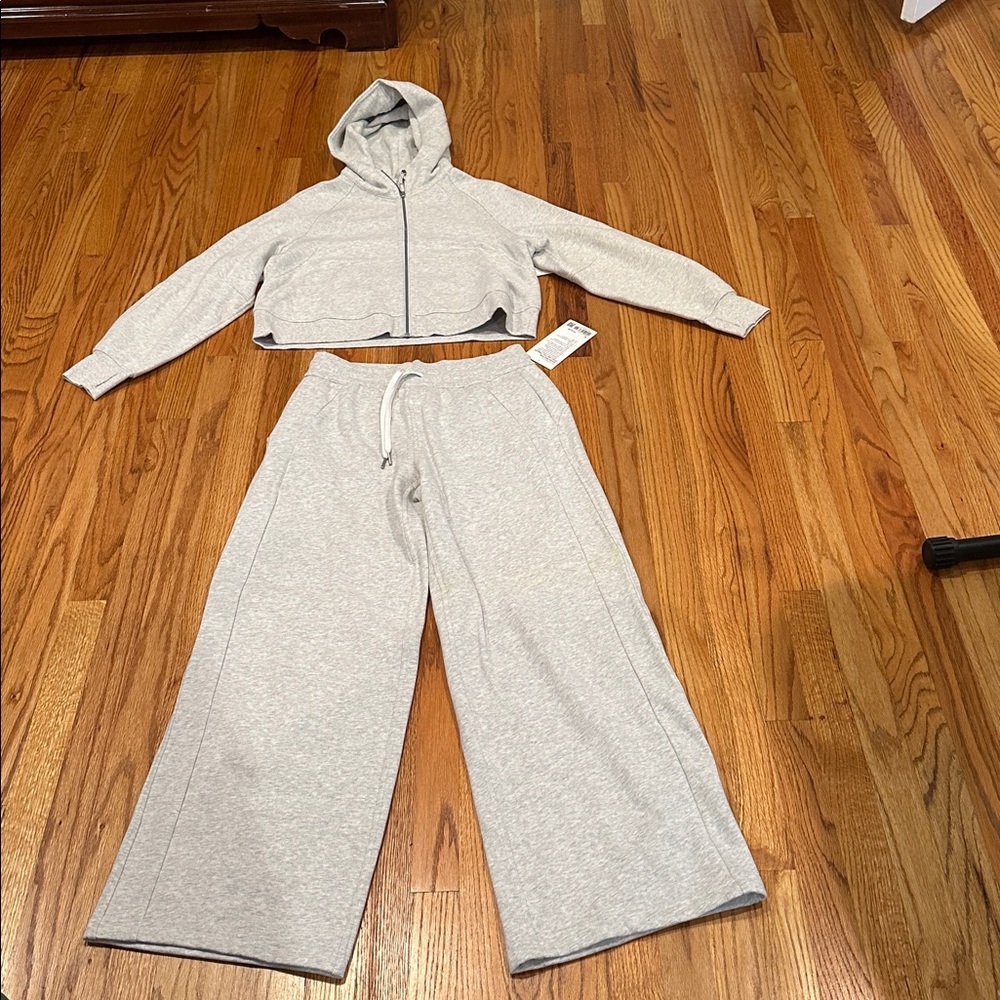NWT Lululemon Scuba Gray Hoodie (M/L) and Wide leg Sweatpants (M)